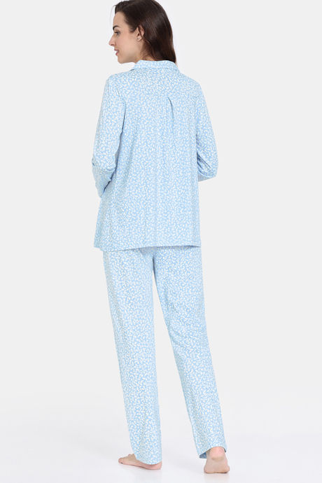 Zivame Maternity Summer Thyme Knit Cotton Pyjama Set - Starlight Blue — image 3